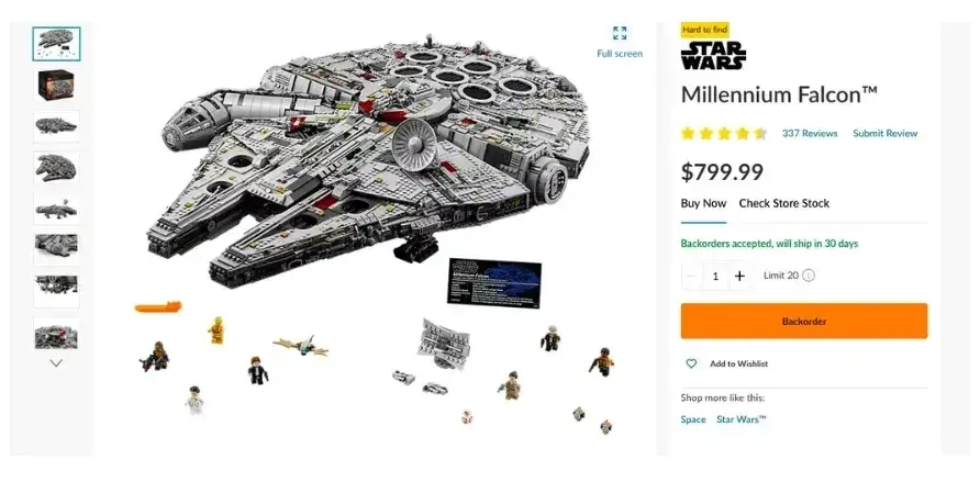 lego product page with cta for customer to make purchase decision