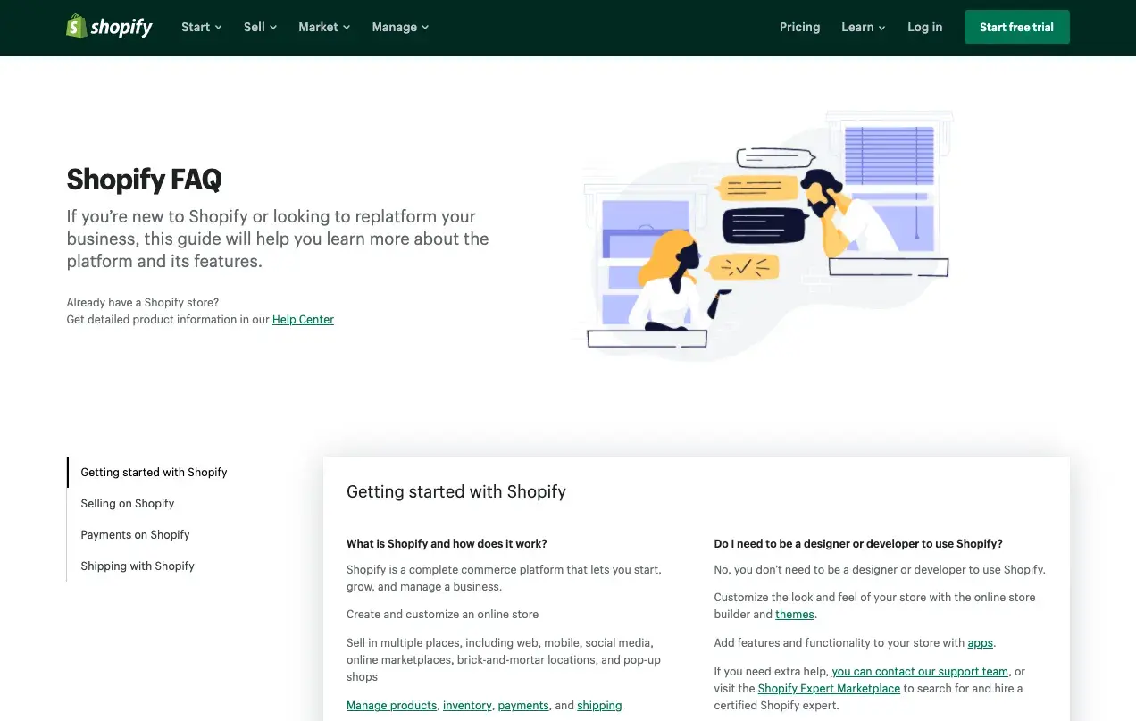faq page examples, shopify