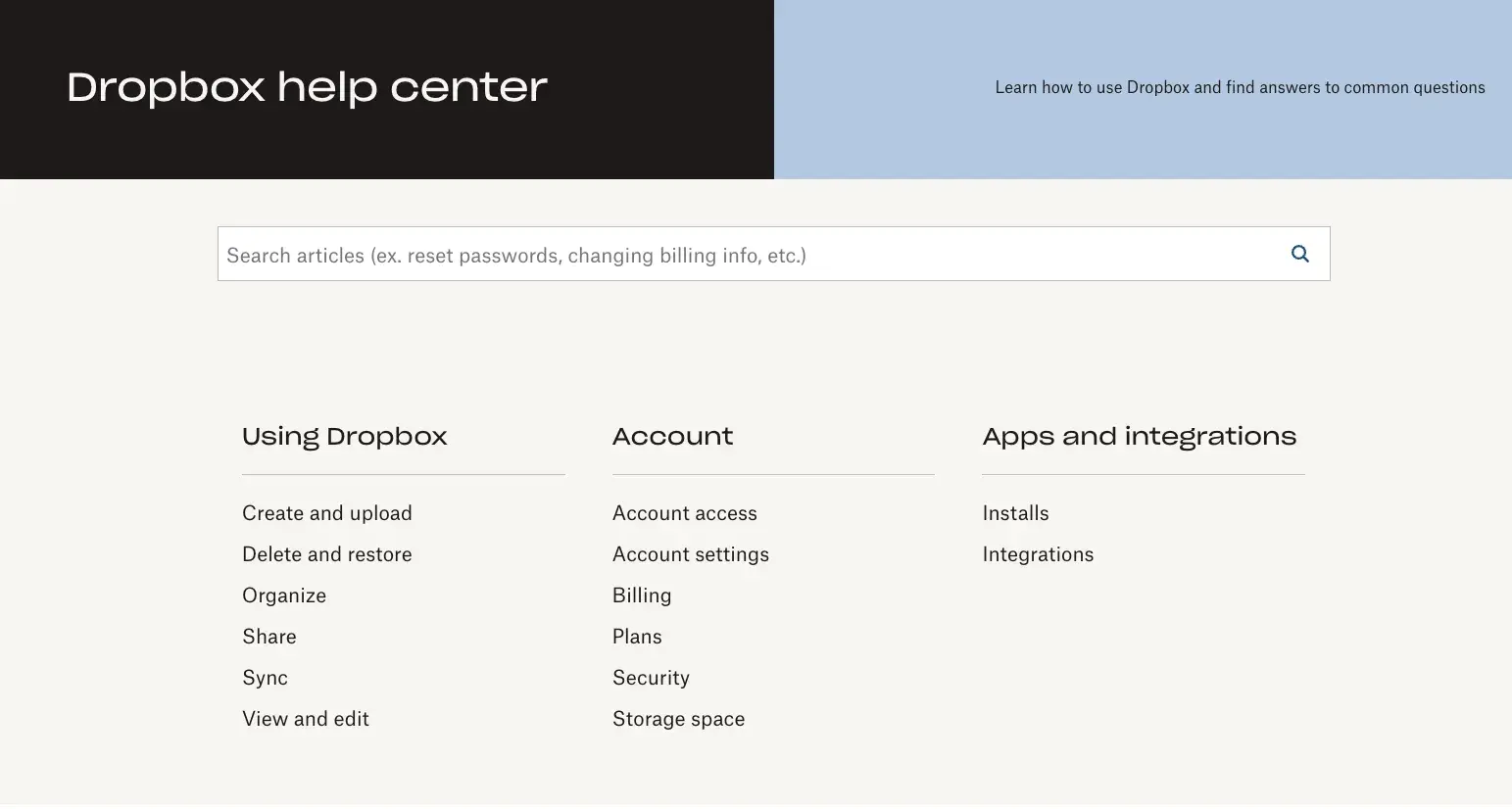 faq page examples, dropbox