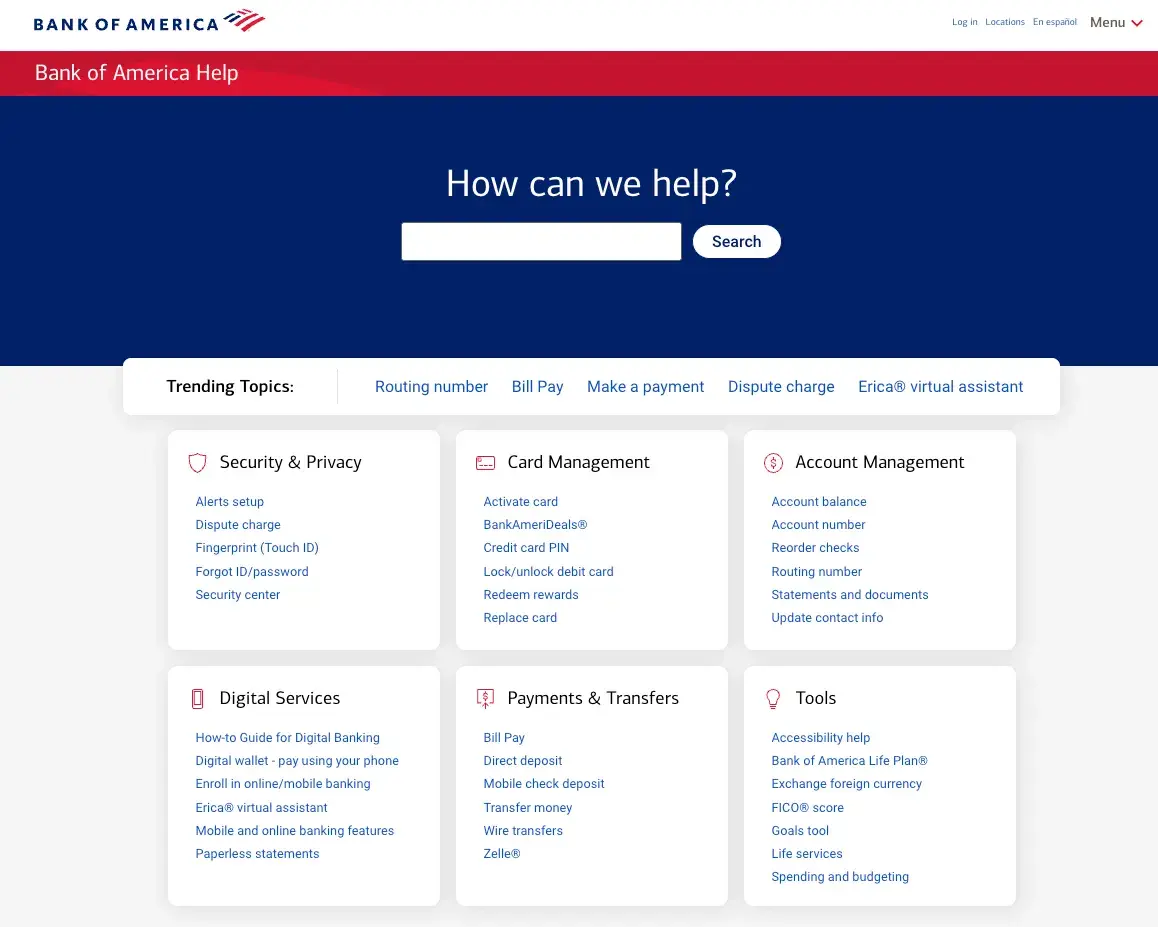 faq page examples, bank of america