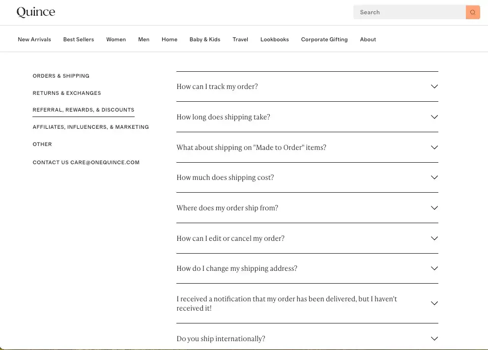 faq page examples, quince