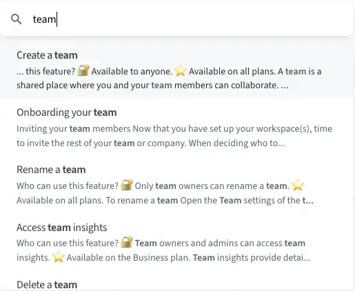 nuclino knowledge base example search bar