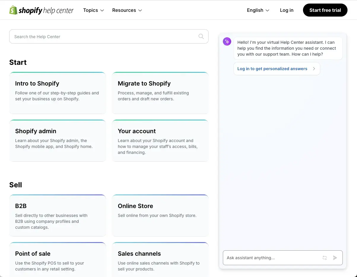 shopify knowledge base example