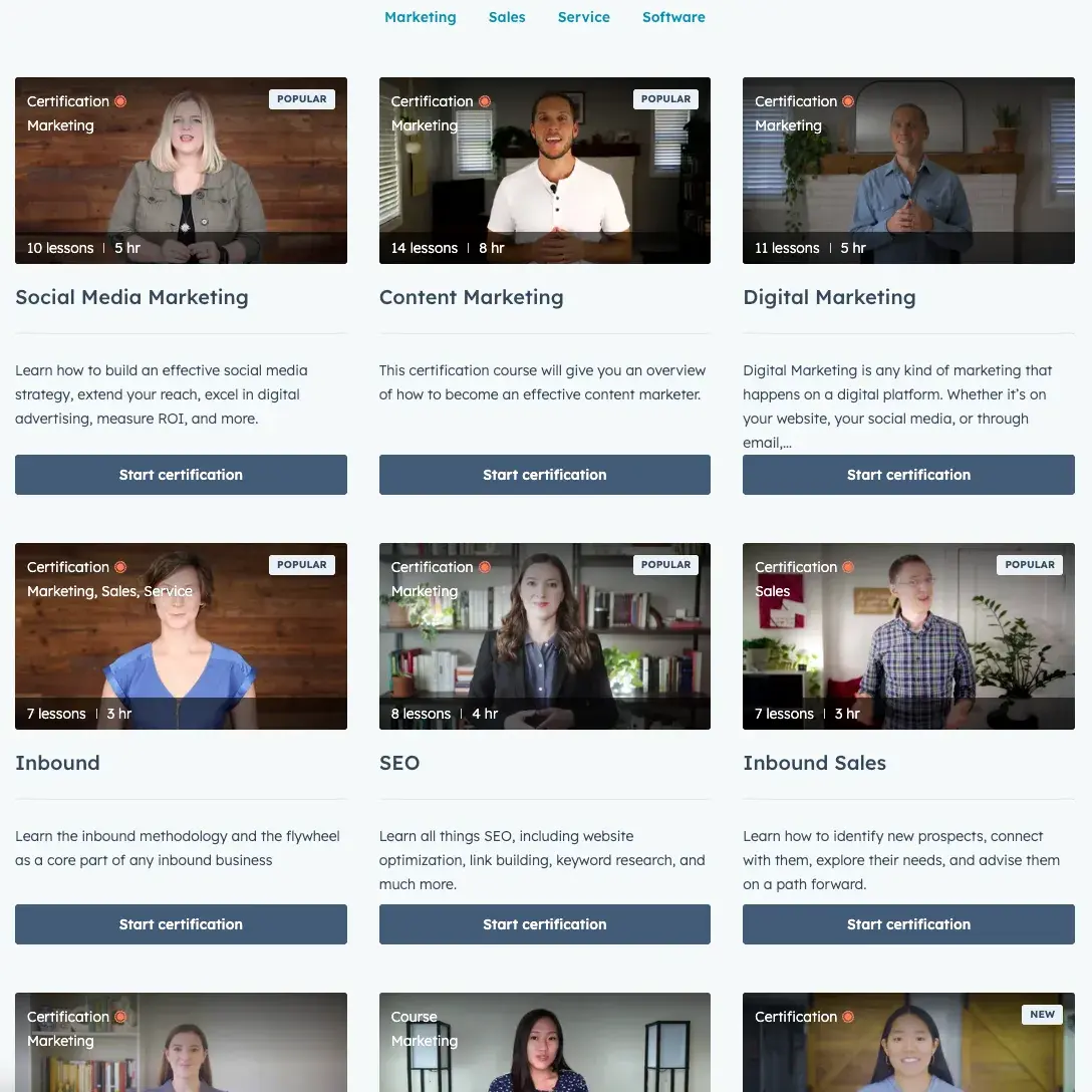 customer education program via hubspot academy, view of seo courses