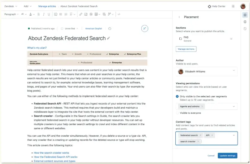 zendesk guide article configuration, faq software