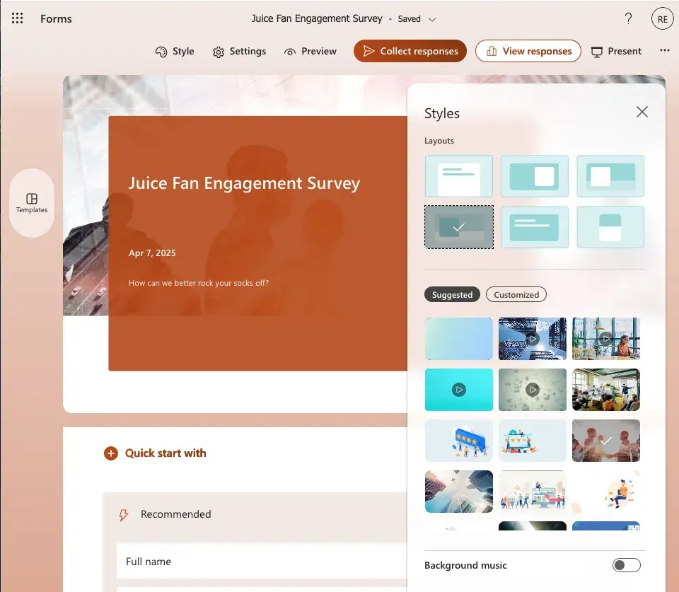 microsoft forms style options