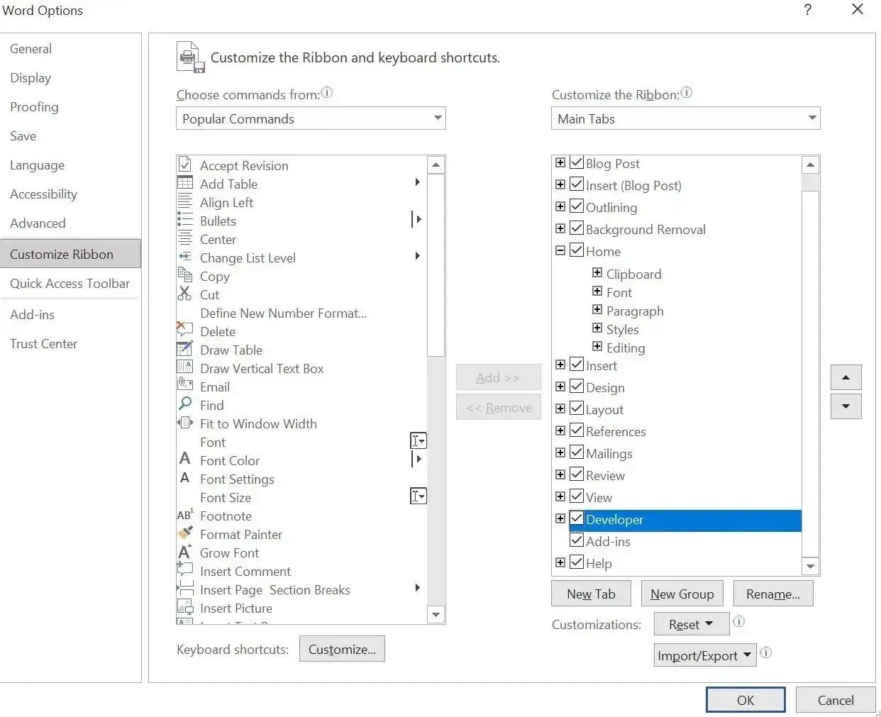 microsoft word developer tab making a form