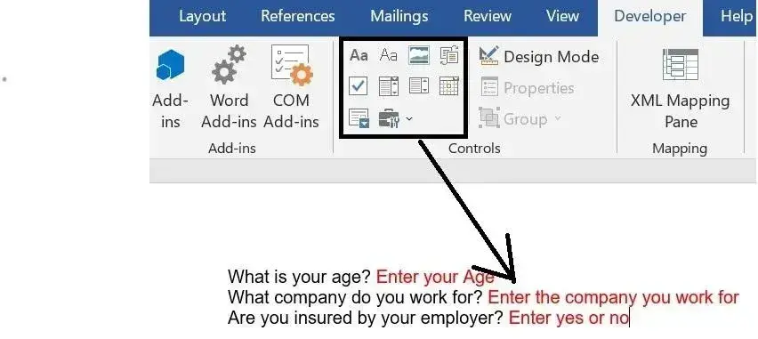 creating a fillable form in word