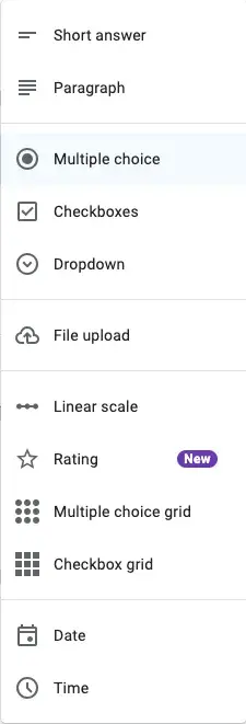 google forms question types