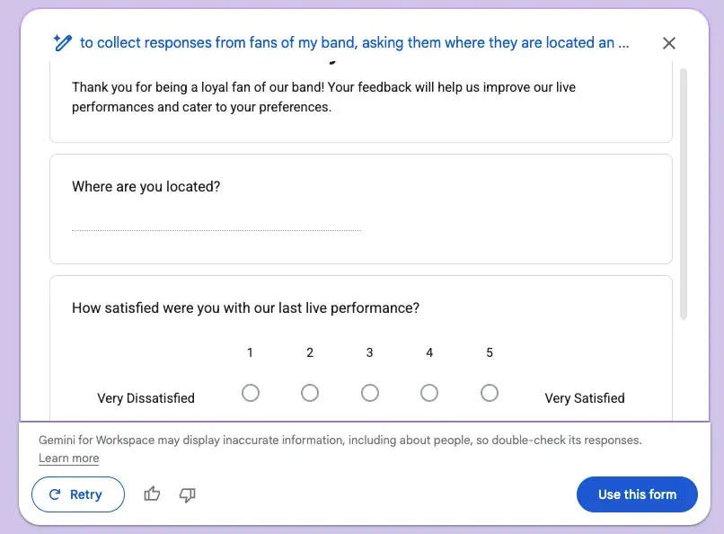 google forms ai generated survey