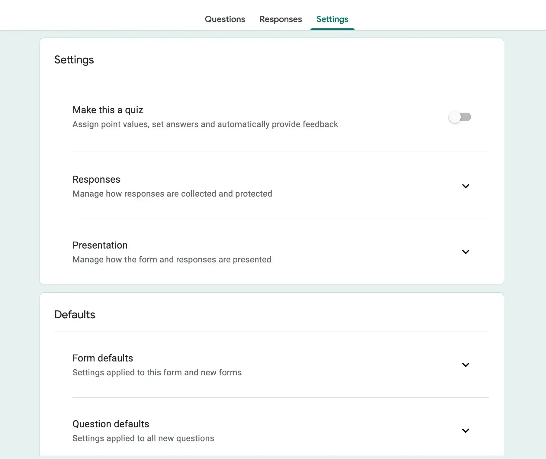 google forms settings