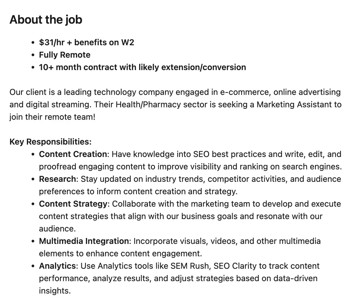 marketing assistant job description example