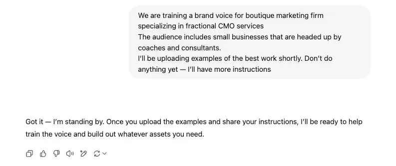 sample ai prompt for on brand copywriting..