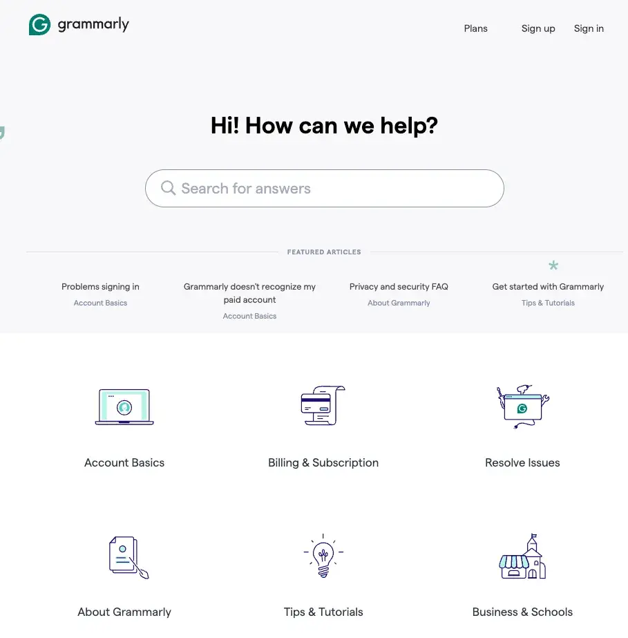 saas knowledge base examples, grammarly
