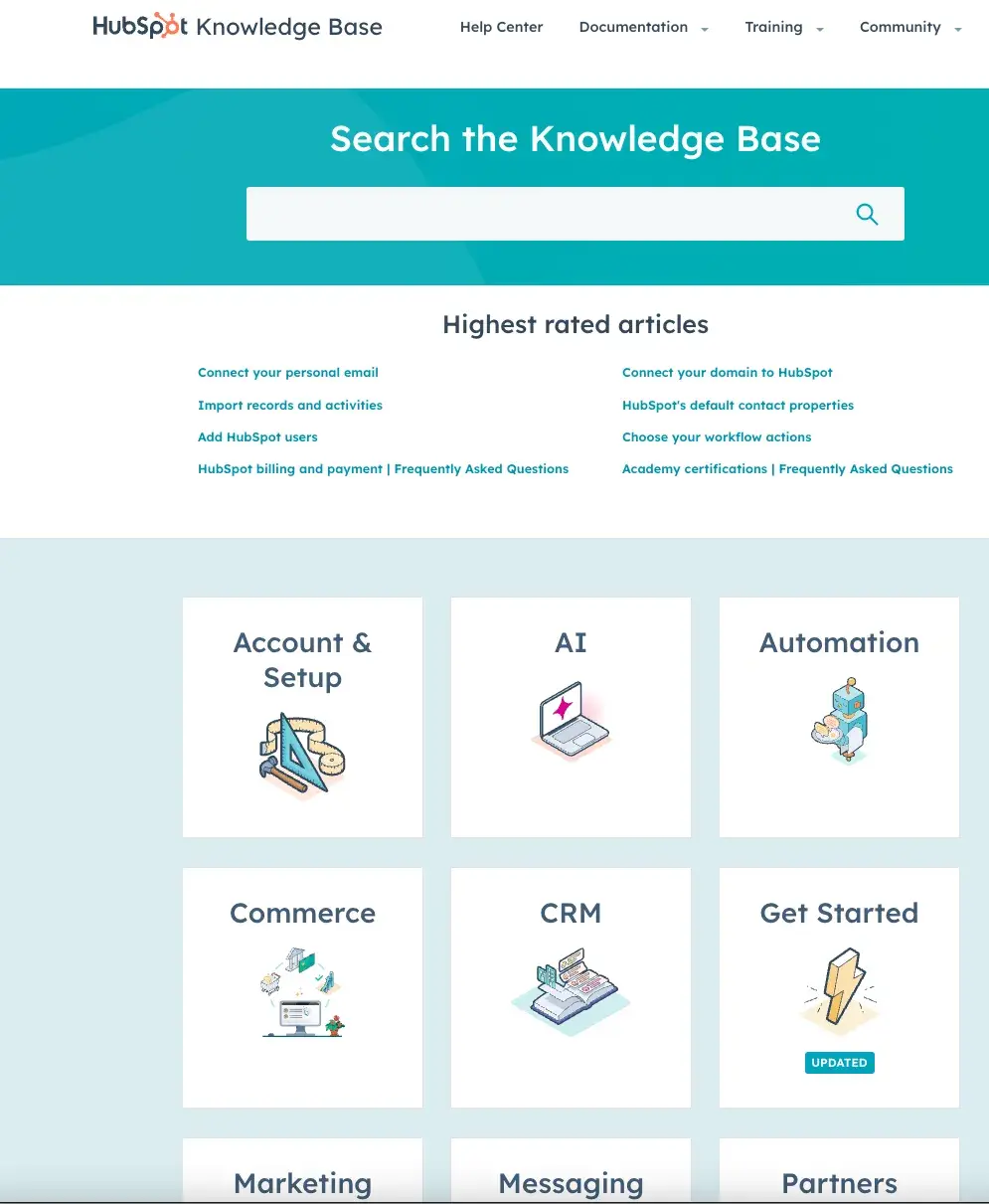 saas knowledge base examples, hubspot