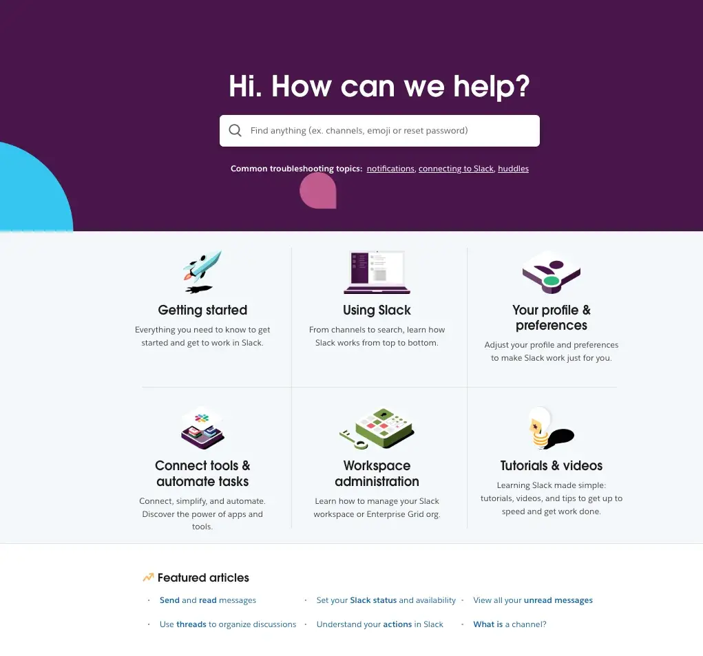 saas knowledge base examples, slack