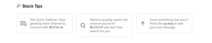 saas knowledge base examples, slack tips section