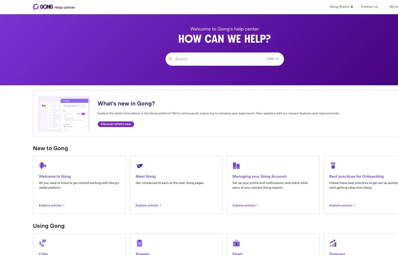saas knowledge base examples, gong