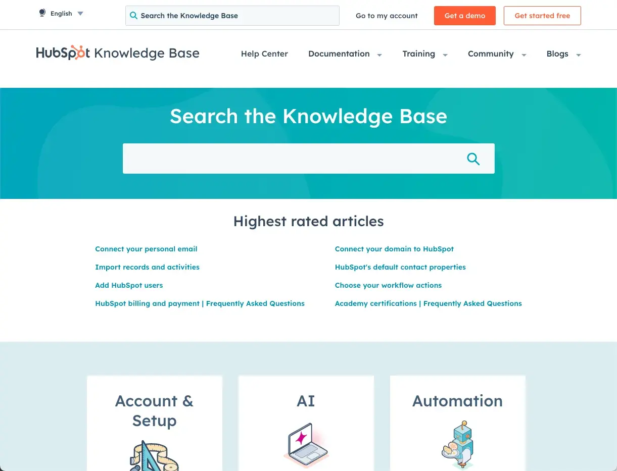hubspot knowledge base search example