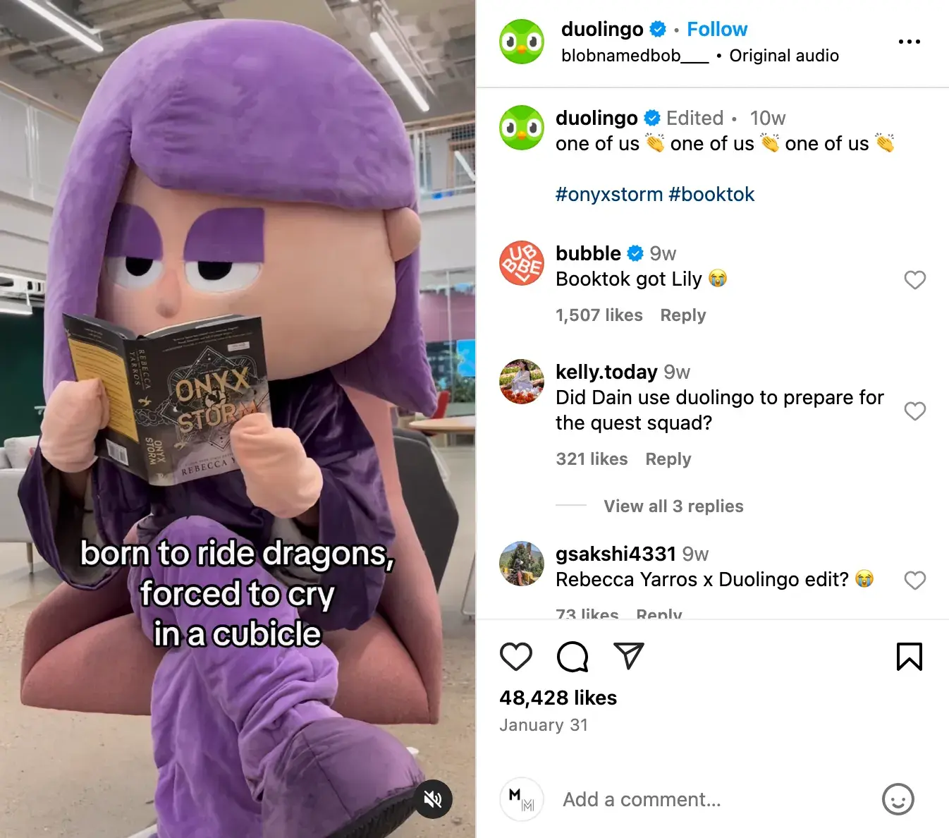 a reel from duolingo on instagram https://www.instagram.com/p/dffuqxmxbly/
