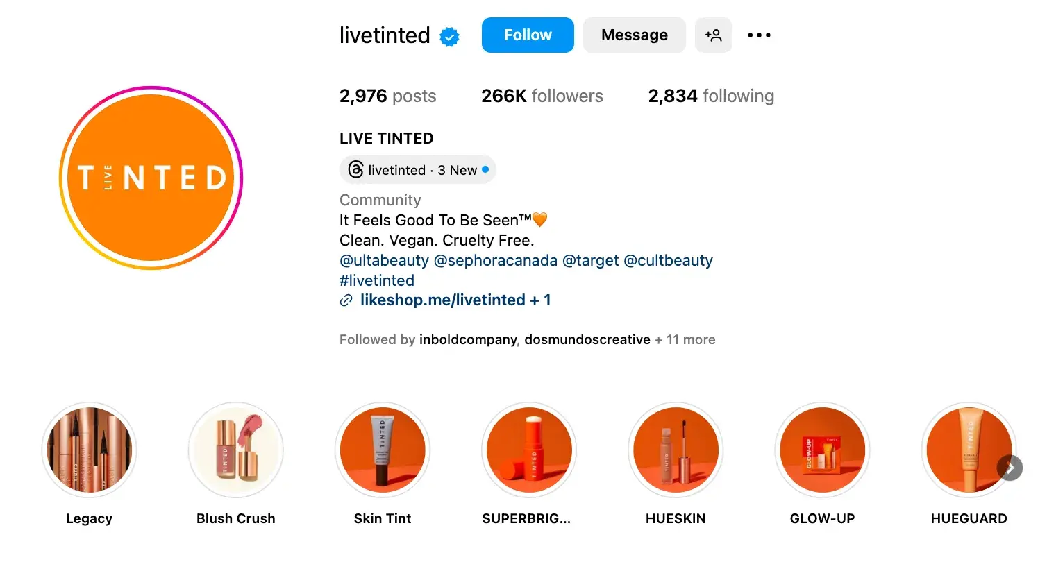 live tinted has a clear brand style to attract instagram followers.https://www.instagram.com/livetinted/