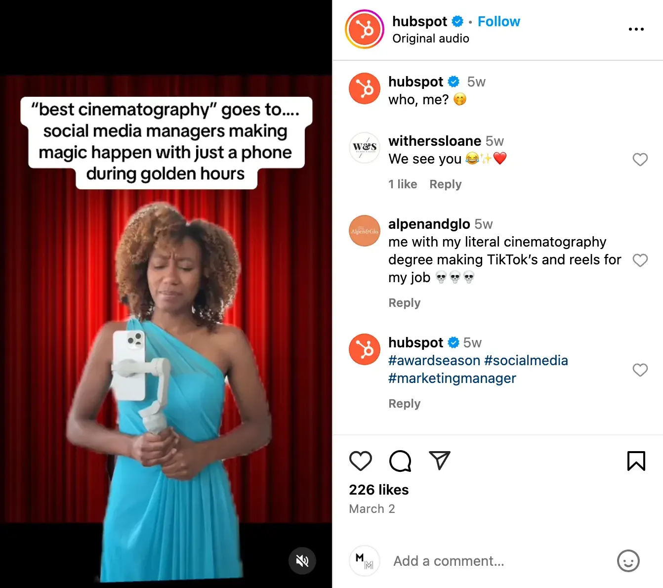 an instagram post from the hubspot teamhttps://www.instagram.com/p/dgt2c2qtcsk/