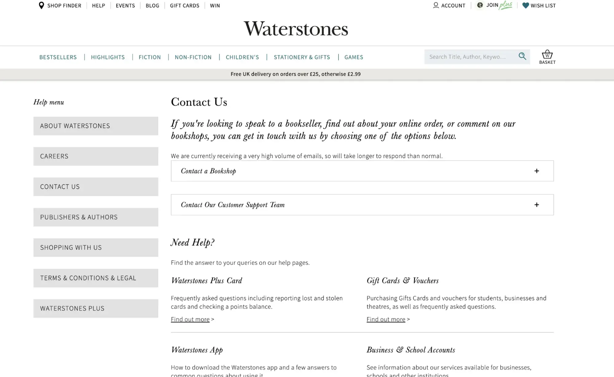 contact us page examples, waterstones contact page