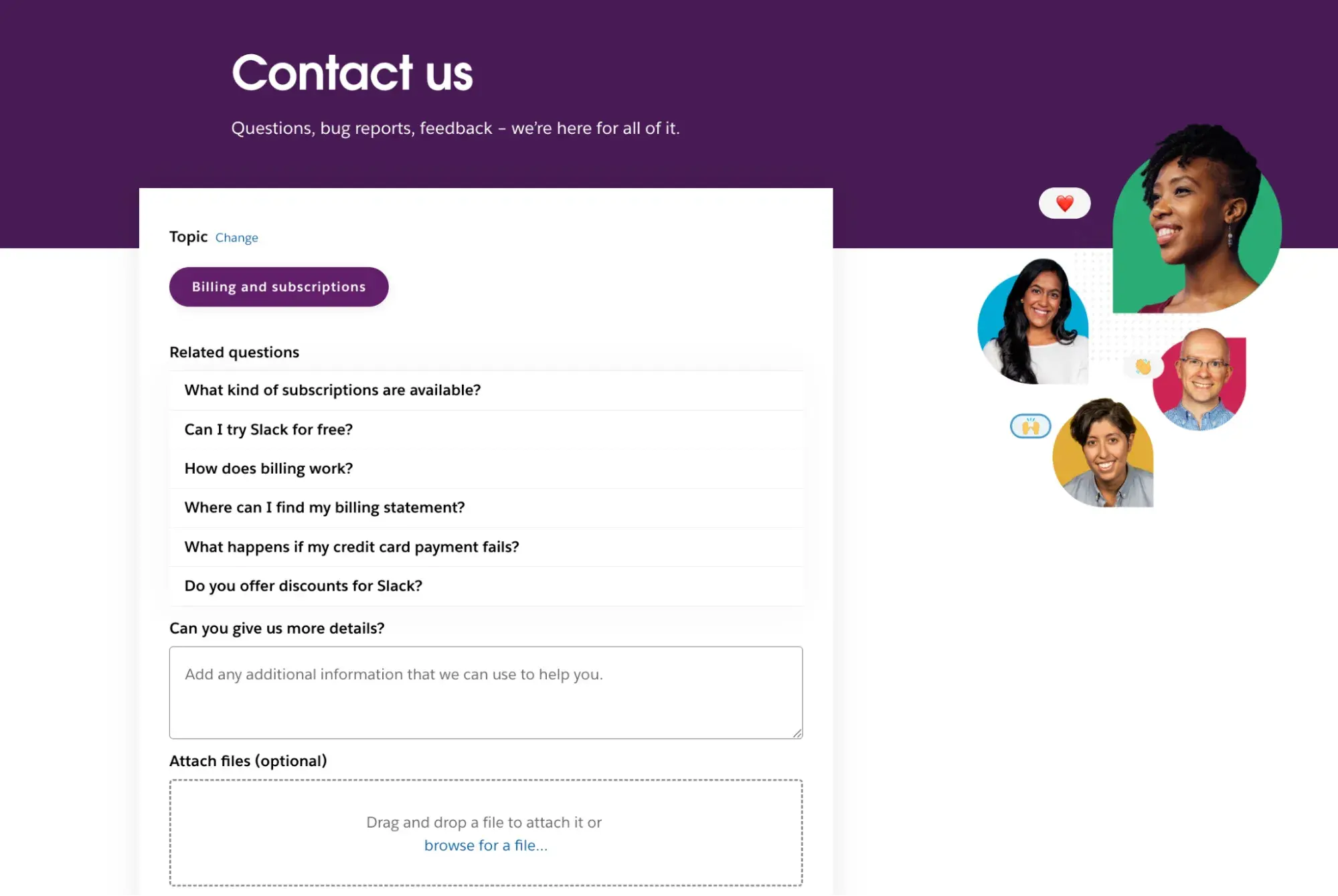 contact us page examples, slack contact us page