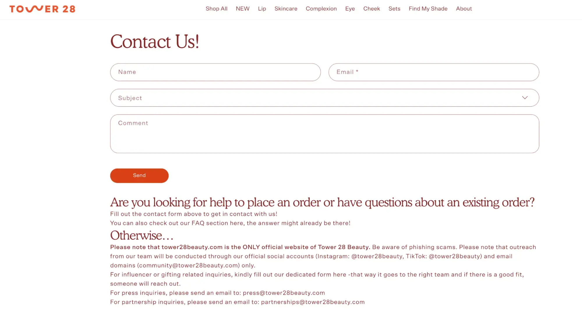 contact us page examples, tower 28 contact page