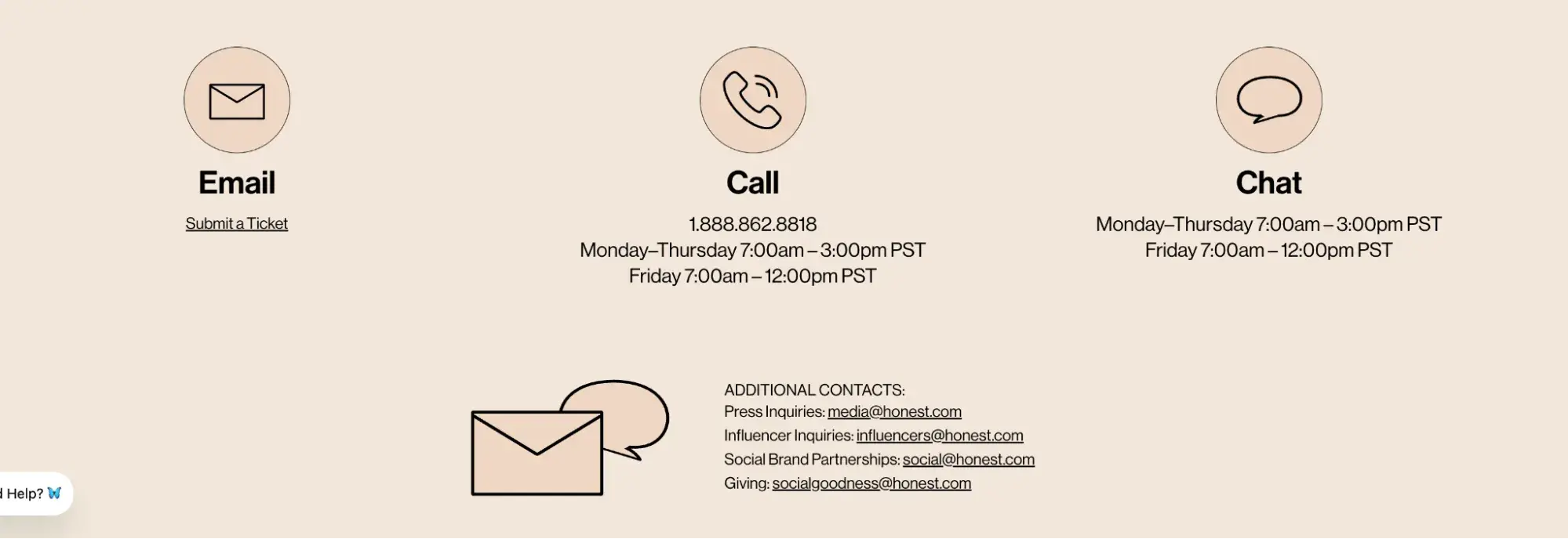 contact us page examples, honest company contact page