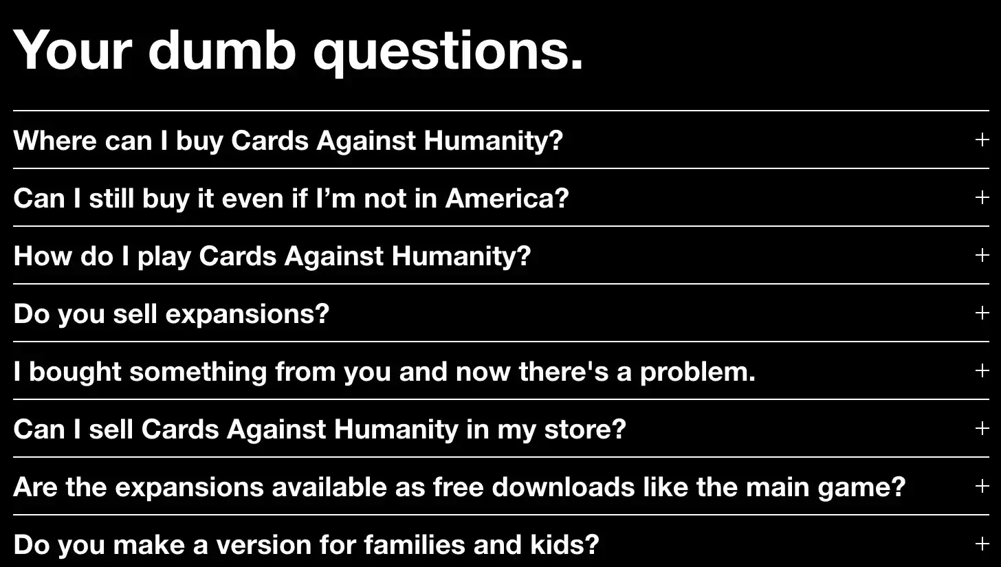 cards against humanity faq copywriting examples