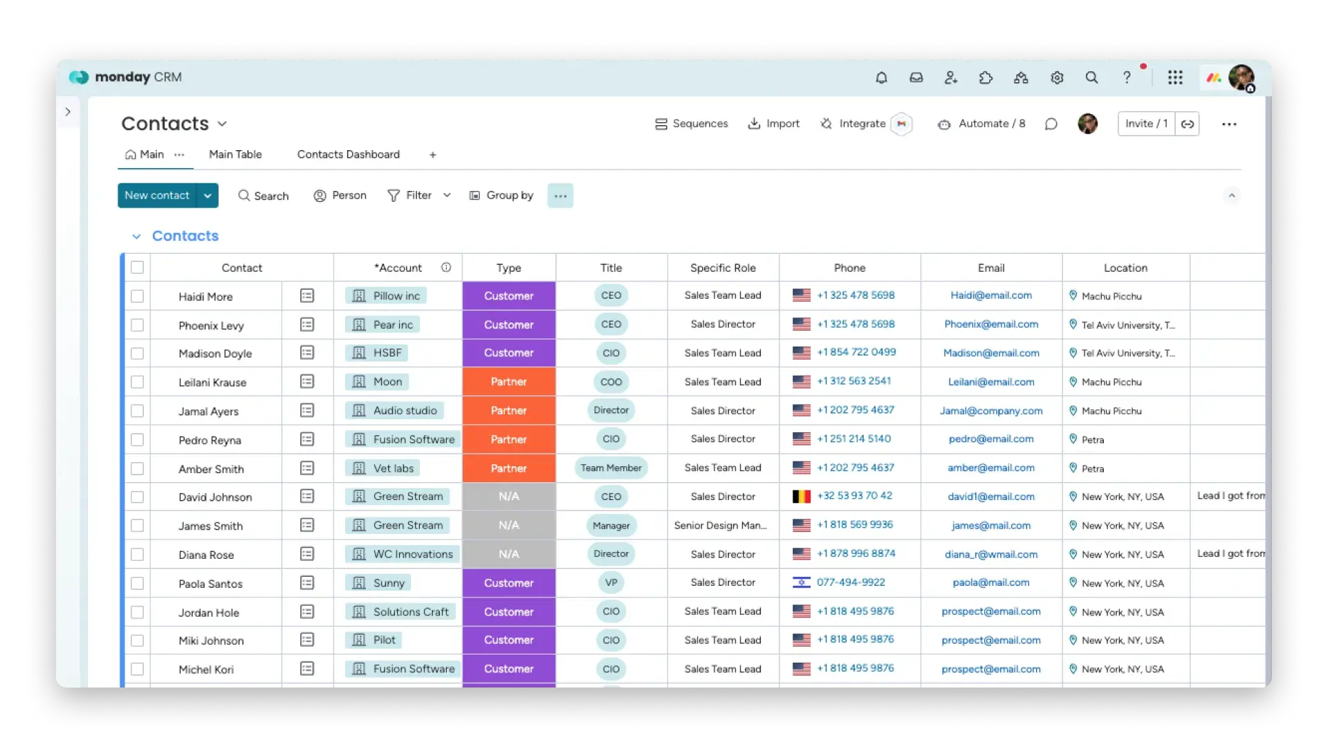 screenshot of possible crm for pest control, monday