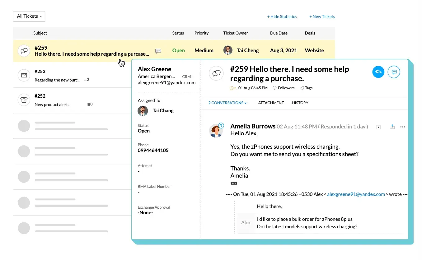 screenshot showing a contact in zoho, a crm for utilities companies