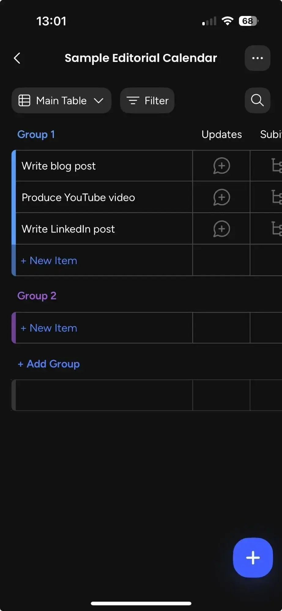 sample editorial calendar, monday.com