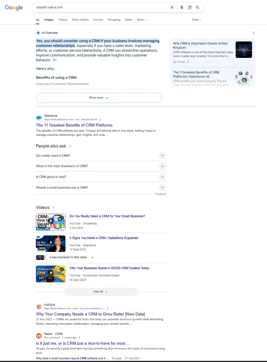 screenshot from google serps shows the keyword research process for identifying informational search.