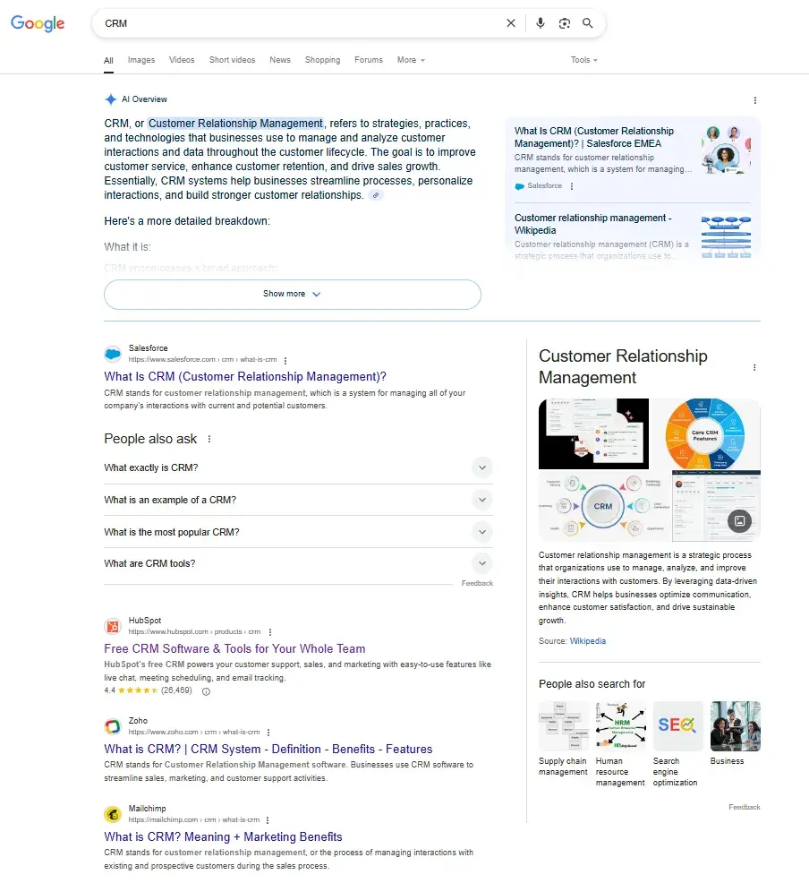 screenshot from google serps shows how a head keyword might be difficult to rank for.