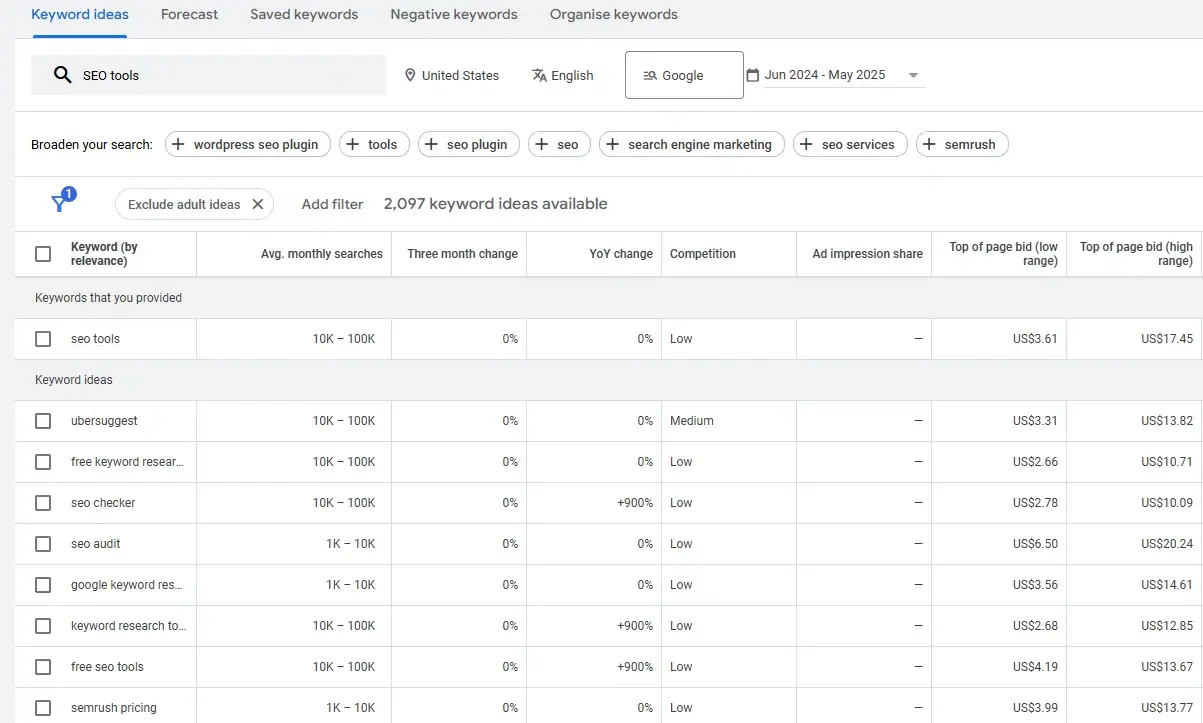 screenshot shows how to do keyword research using the free tool, keyword planner.