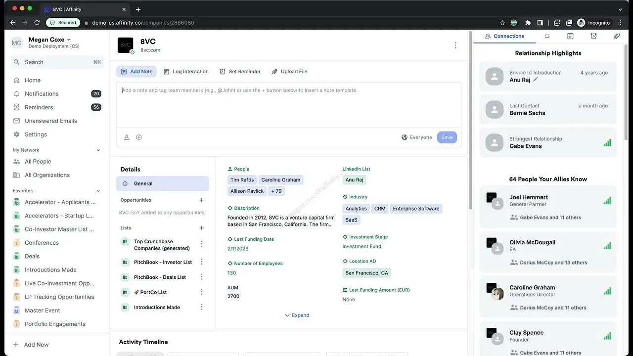 a screenshot of the affinity crm user interface (ui)