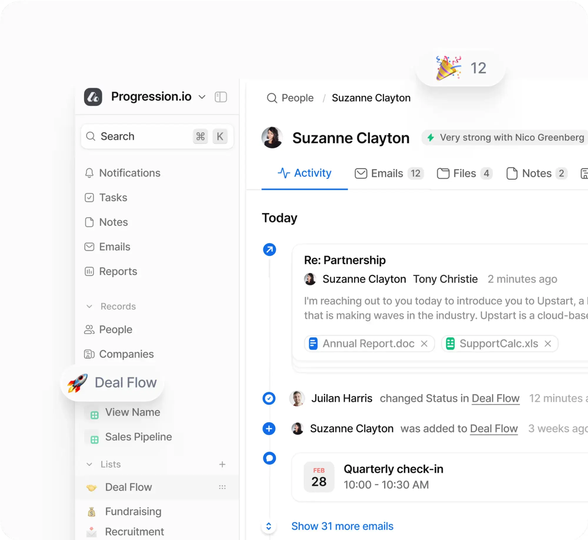 screenshot showing an example of a contact in the attio in action; a potential venture capital crm