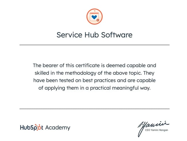 hubspot academy service hub software certification, customer service certification