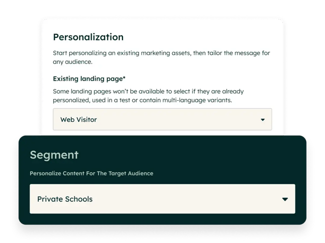 website editor interface showing personalization token options for inserting company-specific fields into page content, customer journey personalization-1