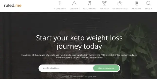 best affiliate programs example — ruled.me keto diet affiliate content site homepage demonstrating niche blog monetization