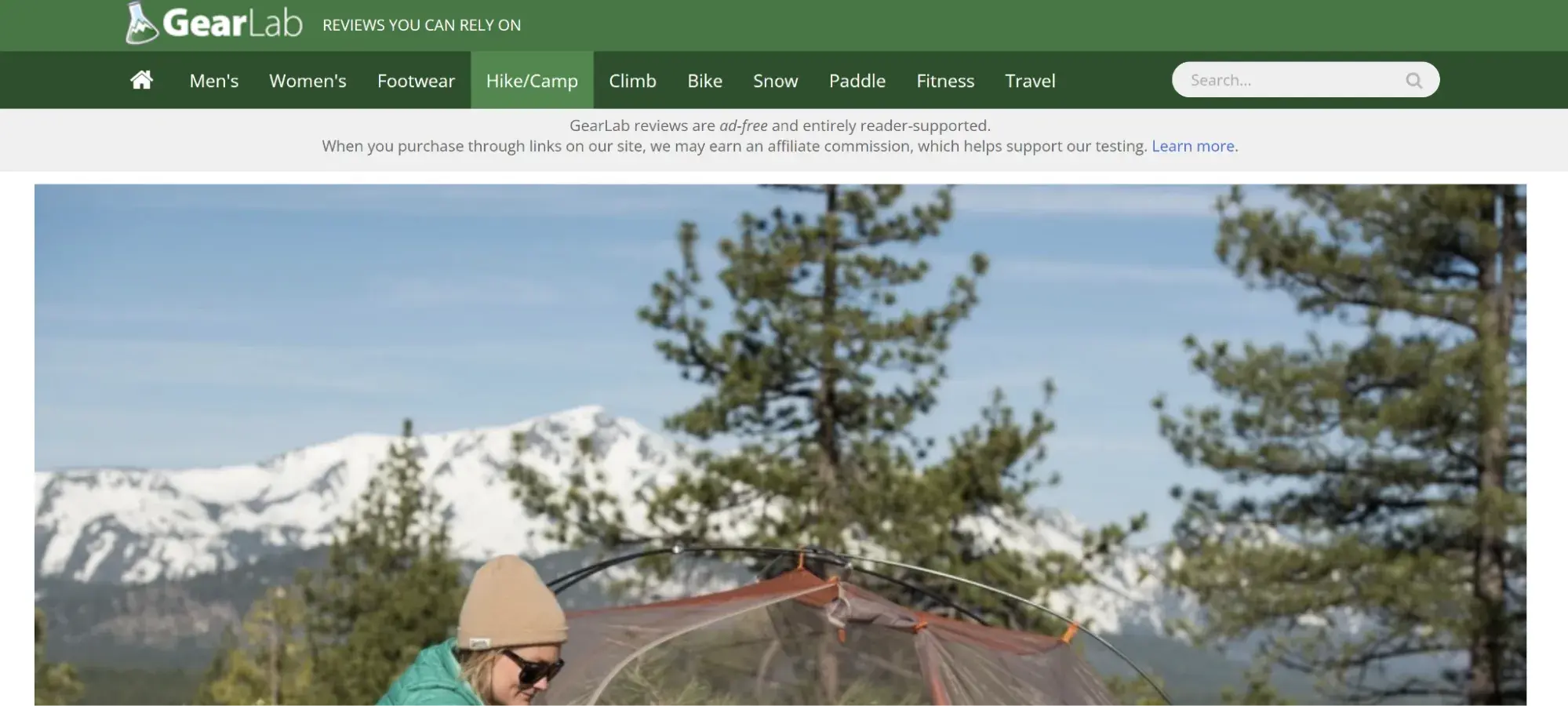 best affiliate programs example — gearlab outdoor gear affiliate review site featuring expert product testing and ratings