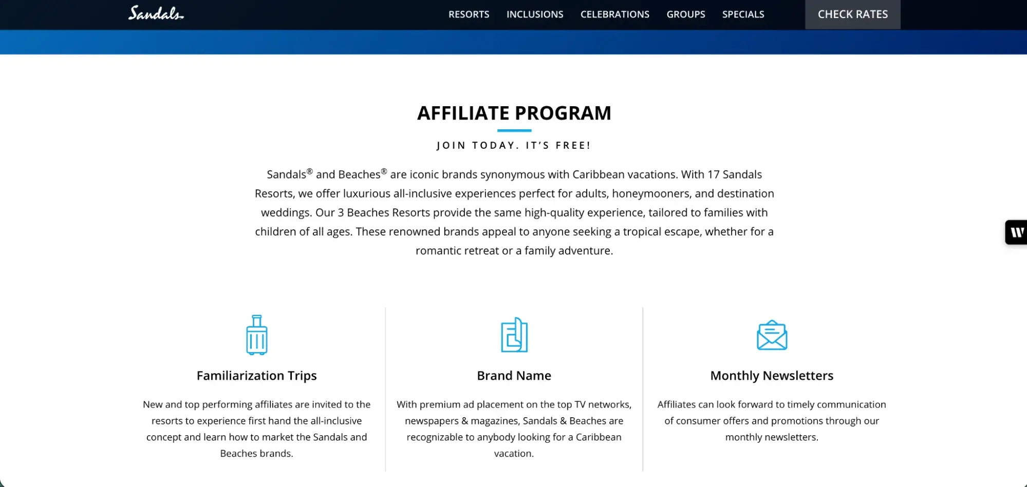 best affiliate programs — sandals affiliate program landing page