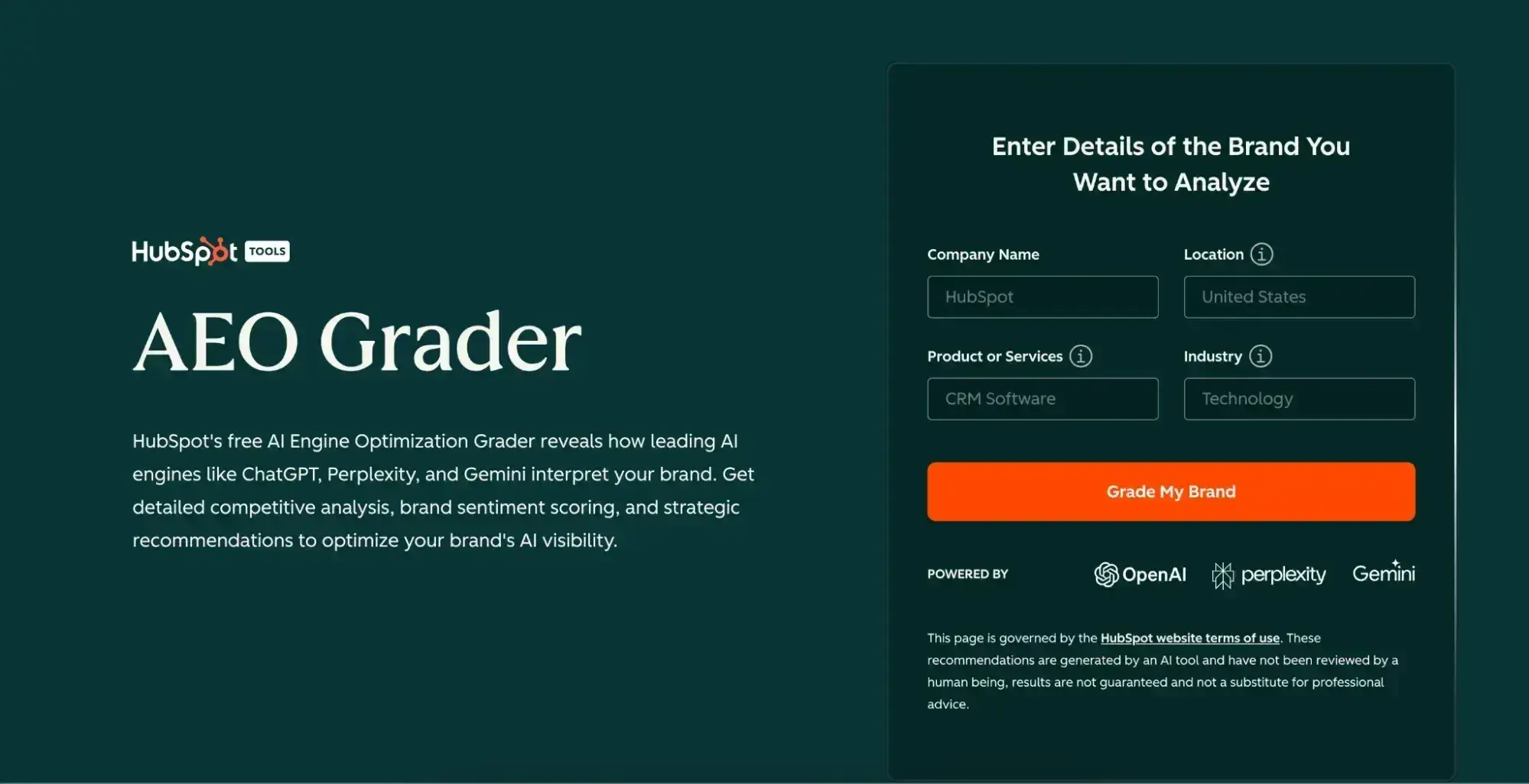 chatgpt product recommendations, assess how you perform in ai systems in general with hubspot aeo grader