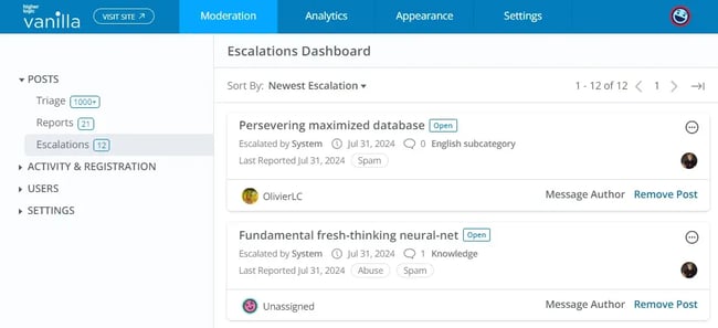 higher logic vanilla community management dashboard customer advocacy solution