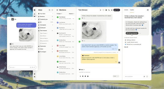 Customer service platform resolving a torn sweater refund. This is the best csm software for customer retention