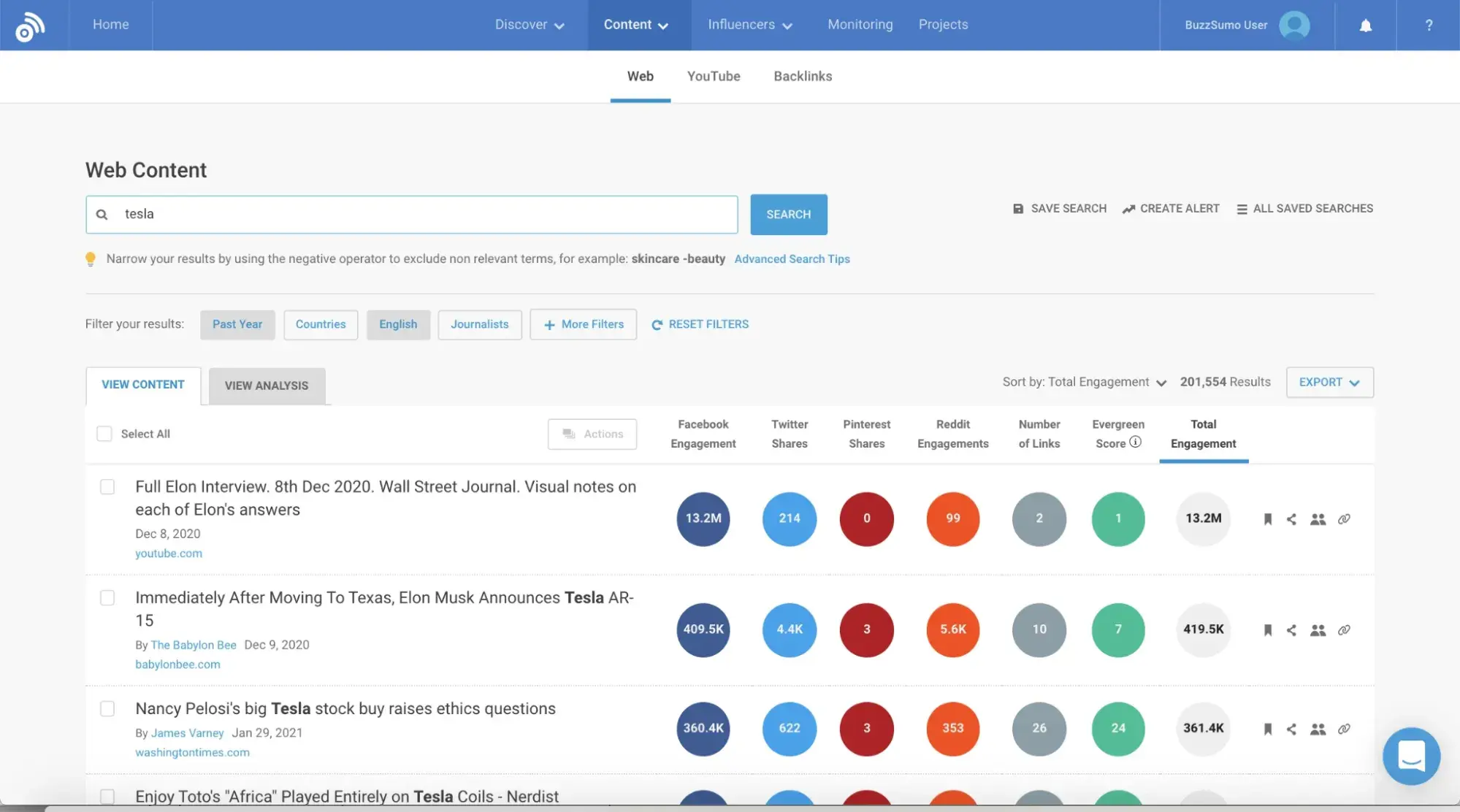 content marketing tools, buzzsumo for trend and influencer research