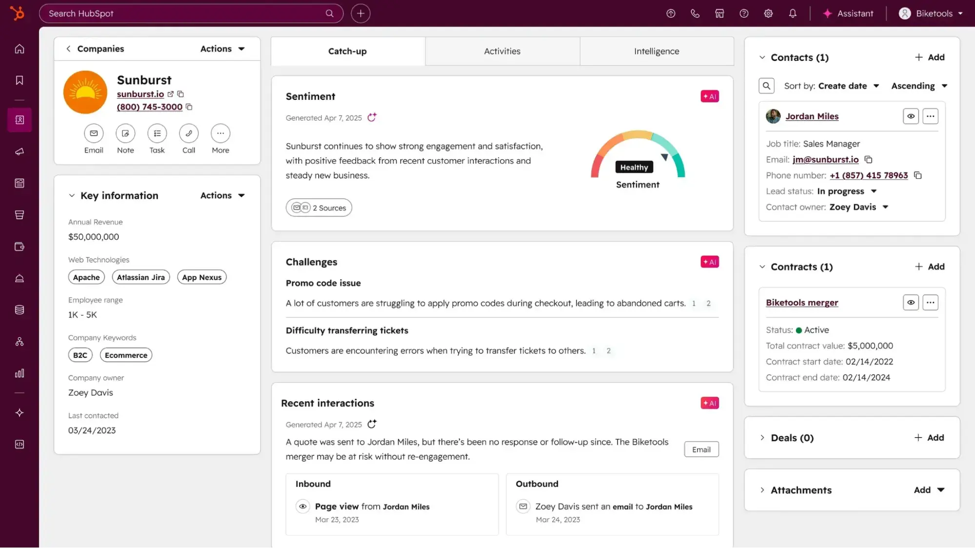 ] screenshot of hubspot’s ai-powered crm software, customer retention tactics for small business