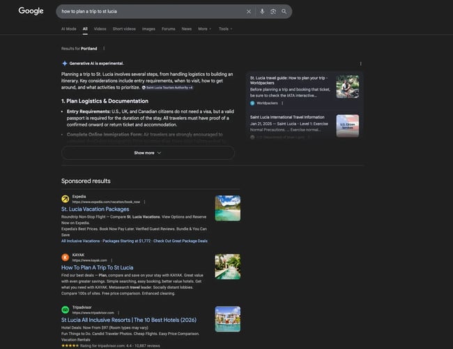 zero click search results for “how to plan a trip to st lucia”